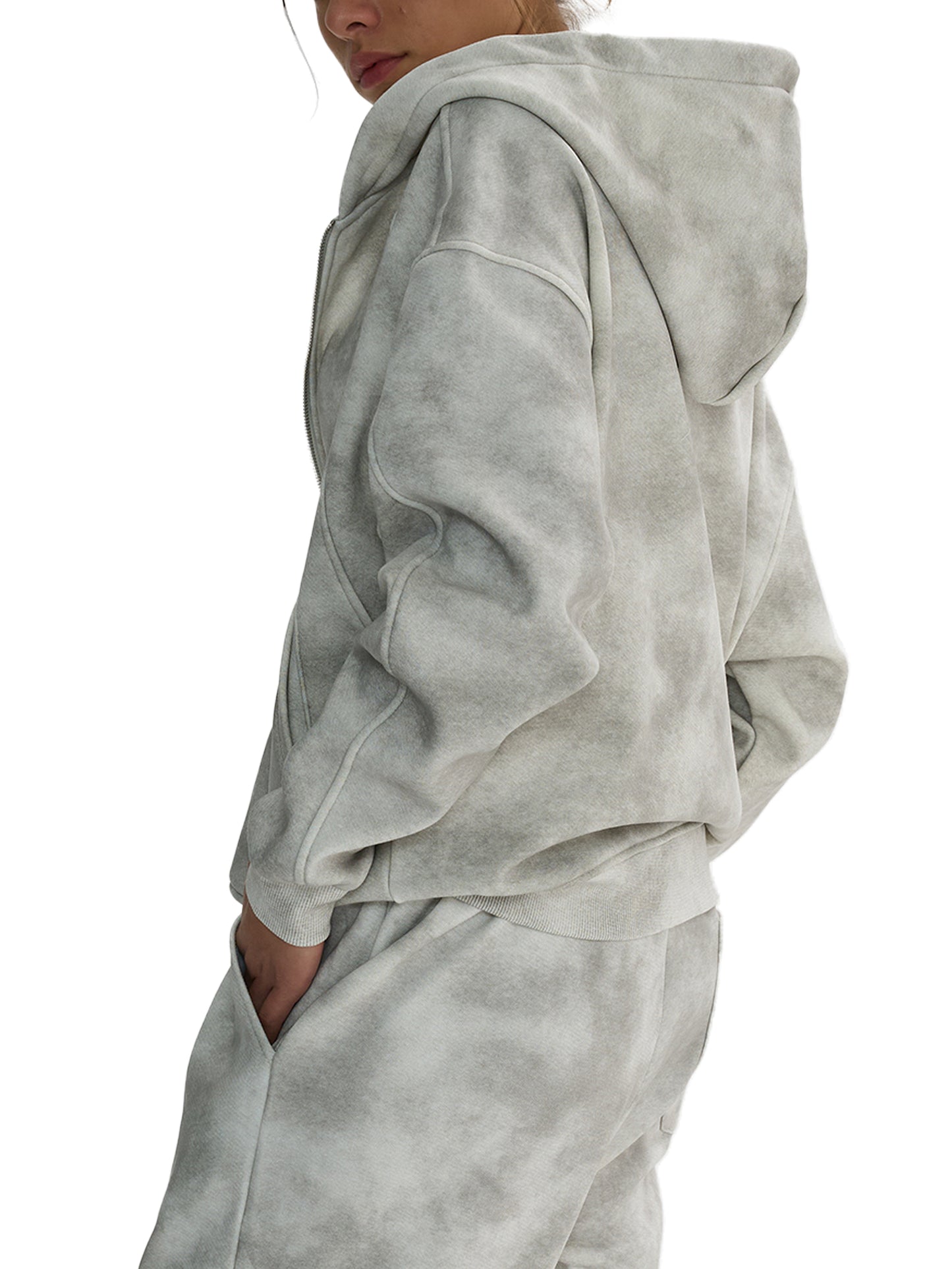 Dirty Washed Boxy Zip-up Fleece Hoodie