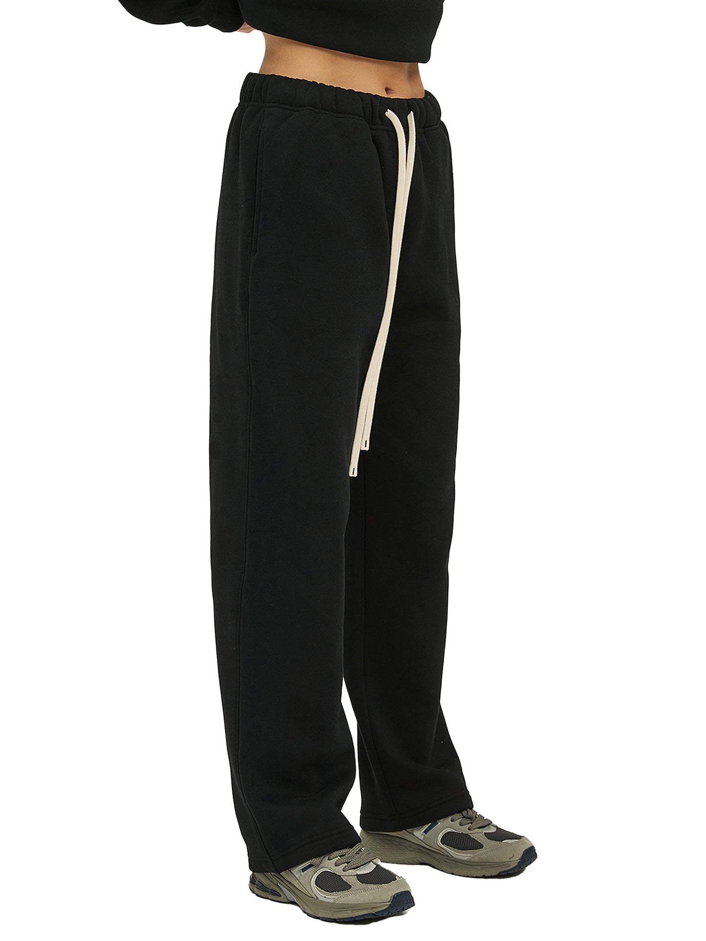 Streetwear Woman's Solid Color Fleece Straight Leg Pants