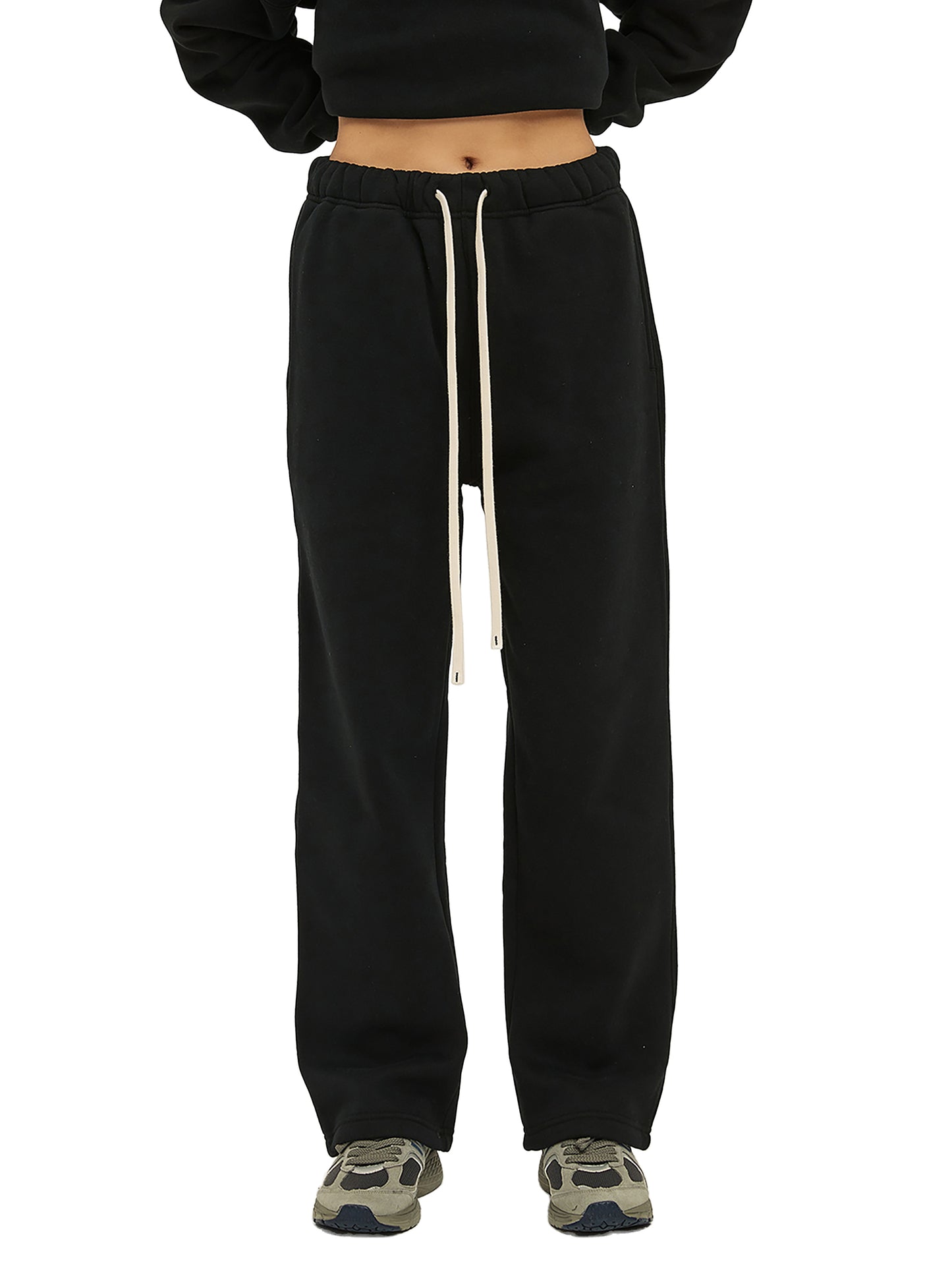 Streetwear Woman's Solid Color Fleece Straight Leg Pants